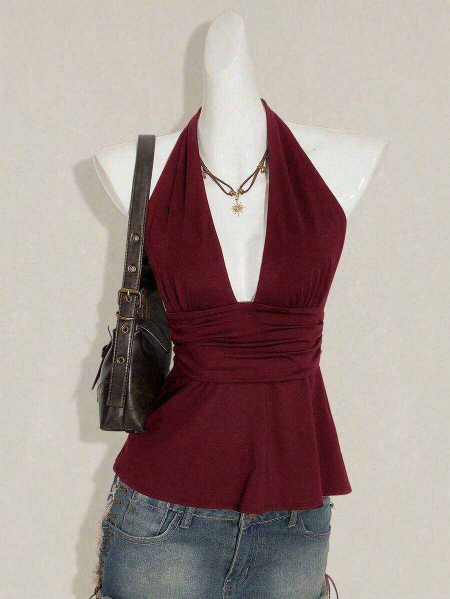 Top de tirantes sin espalda negro tipo babydoll para mujer, diseño de Halloween - Burdeos - Ver 1