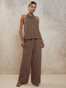 Conjunto de dos piezas elegante de rayas para vacaciones de mujer, primavera/verano - Multicolor - Ver 5
