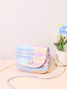 Mini Butterfly Print Decorated Metal Crossbody Shell Bag - Tie-dye Color - View 2