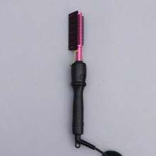 Electric Hair Straightening Comb - Portable, Travel-Friendly, Anti-Scald Straightener With Ceramic Heating - Dual-Function Styling Brush (For Curling & Straightening) - Suitable For Wet Or Dry Hair And Wigs - Unisex Design - Pink - View 1