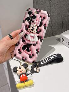 Disney Mickey Mouse Clubhouse Phone Case : 3D Fluffy Pattern Border Protector Phone Soft Phone Case With A Free Cute Mickey Bracelet Chain Lanyard, Mickey, Minnie, Goofy, Donald Duck, Daisy Duck, Pluto, For Apple 17 Promax 17 Pro 16 15 14 13 12 11 Pro Max XS Max X XR Soft Cover Summer Phone Case - 白色 - 查看 4