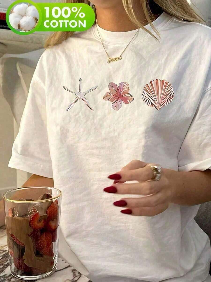 Caieta caua de ujer de ana corta y cueo ondo con etapado de etrea de ar y conchaPure-Cotton - Blanco - Ver 1