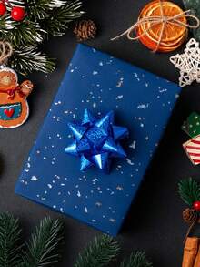1 pieza Papel de regalo azul profundo con estampado dorado de estrellas, con líneas de guía de corte para un recorte fácil, material grueso. Hecho a mano para manualidades DIY, diarios de balas, arreglos florales, cajas de regalo y decoración de obsequios para fiestas. Para empaquetar regalos de cumpleaños, bodas, fiestas y regreso a clases. - Azul profundo - Ver 6