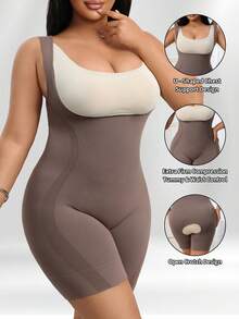 1 pezzo Body modellante per donna taglie forti, modella vita e addome, design senza cuciture ad alta elasticità, body snellente semplice - Caffè Marrone - Visualizzare 1