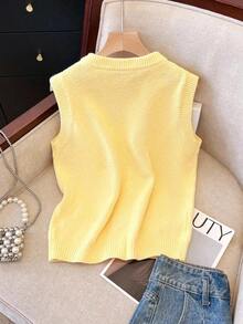 Chaleco de mujer elegante y minimalista, de estilo francés, versátil y elegante - Amarillo - Ver 2