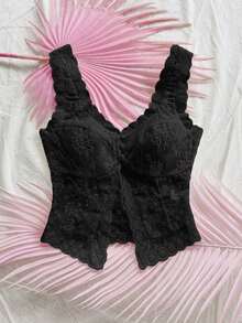Top casual de mujer con bordado de ojales, adecuado para vacaciones, fiestas, té de la tarde, playa, citas, verano - Negro - Ver 3