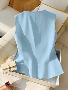 Blusa sin mangas amarilla elegante, top de verano elegante y estilizador para mujeres - Azul - Ver 2