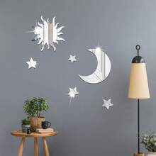 6pcs Star & Moon Combination Acrylic Mirror 3D Self-Adhesive DIY Wall Sticker For Bedroom & Living Room, Removable - 6pcs/set - View 9