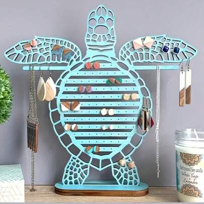 1 hộp đựng trang sức bằng gỗ hình rùa biển, giá trưng bày bông tai và dây chuyền phong cách Boho, hộp đựng trang sức hình rùa rỗng ruột dùng để trang trí phòng.