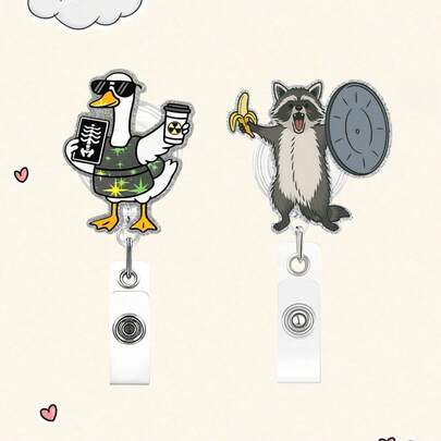 1pc Cute Animal Acrylic Retractable Badge Reel With Alligator Clip, Suitable For Doctors, Students, Medical Assistants, Colleagues, Work Accessories, Wholesale Gifts