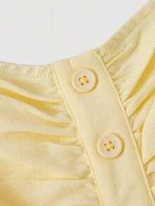 Vestido camisero corto con decoración de botones para mujer, amarillo pálido - amarillo ganso - Ver 8