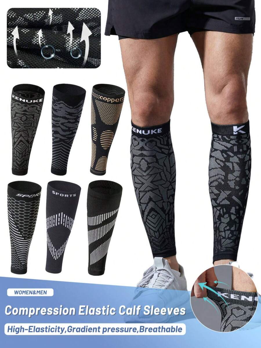 2 Stücke Kompressionsärmel für die Wade, hochelastische Beinmanschetten, atmungsaktiv & bequem, graduierte Kompression, gestrickte Konstruktion, für Frauen & Männer, für Laufen, Fußball, Basketball, Fitness, Alltag - Schwarz, Einheitsgröße, geeignet für alle Jahreszeiten