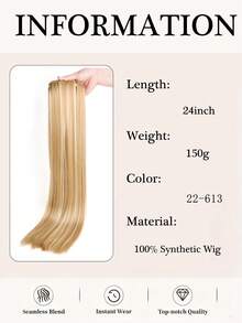 6 piezas Extensiones de cabello liso de 24" resistentes al calor, peluca sintética con clip para mujeres - Multicolor - Ver 4