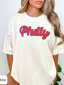 Camiseta TopsComfort Colots Vintage Philly, camiseta de corte relajado, camiseta de béisbol de Filadelfia, Phanatic, camiseta de béisbol de Filadelfia, camisetas de gran tamaño para mujer, camiseta de manga corta con cuello redondo de corte holgado para mujer, adecuada para el verano, ropa de verano para mujer, ropa de Pascua para mujer, ropa de festival, ropa de verano, ropa de primavera para mujer, ropa para el Día de la Madre, conjuntos holgados y cómodos de verano para mujer - Camiseta de manga corta de algodón holgada unisex de estilo callejero vintage, blusas para mujer, playeras de mujer, blusas casuales para dama. - Blanco002 - Ver 1