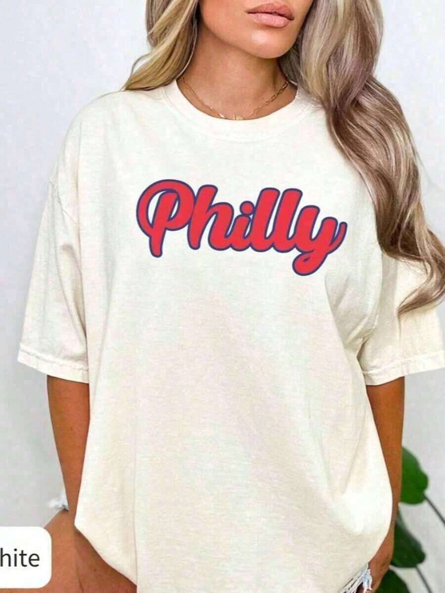 Camiseta TopsComfort Colots Vintage Philly, camiseta de corte relajado, camiseta de béisbol de Filadelfia, Phanatic, camiseta de béisbol de Filadelfia, camisetas de gran tamaño para mujer, camiseta de manga corta con cuello redondo de corte holgado para mujer, adecuada para el verano, ropa de verano para mujer, ropa de Pascua para mujer, ropa de festival, ropa de verano, ropa de primavera para mujer, ropa para el Día de la Madre, conjuntos holgados y cómodos de verano para mujer - Camiseta de manga corta de algodón holgada unisex de estilo callejero vintage, blusas para mujer, playeras de mujer, blusas casuales para dama. - Blanco002 - Ver 1