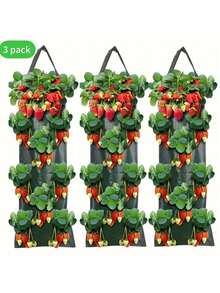 2 bolsas colgantes para plantar fresas, bolsas de plantación verticales, bolsas colgantes de múltiples bolsillos para plantar fresas adecuadas para balcón, patio, hiedra de Boston y cultivo de vegetales, transpirables, permeables, duraderas y reutilizables - Verde Oscuro - Ver 2