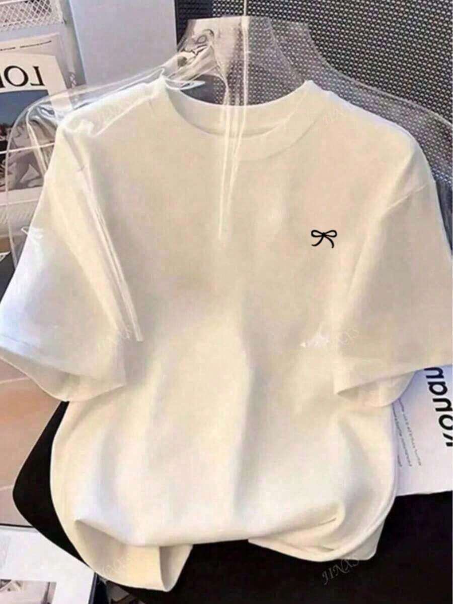 Summer Clothes 2026 Summer Shirt 2026 Loose Short Sleeve Dolman Style T-Shirt With Bow Print Loose And Comfortable Summer Tops Loose And Comfortable Summer Tops - High Quality And Breathable - 白色 - 查看 1