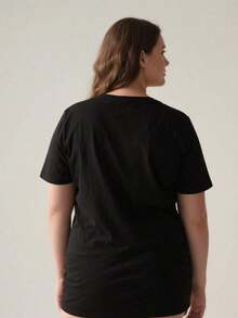 1 pieza - Camiseta de talla grande para el Mes de Concientización sobre la Fibromialgia para Mujeres - Diseño de lazo morado y corazón con eslogan inspirador, camiseta casual de manga corta y cuello redondo de talla grande, apoyo para enfermedades crónicas, ropa cómoda para todas las estaciones y para la concientización sobre la fibromialgia, 180g 100% algodón. - Negro - Ver 4