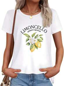 Graphic Print Short Sleeve T-Shirt, Casual Short Sleeve Top With Round Neck, Women's Summer Clothing T-Shirt. - 白色 - 查看 2