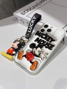 Disney Mickey Mouse Clubhouse Phone Case : 3D Fluffy Pattern Border Protector Phone Soft Phone Case With A Free Cute Mickey Bracelet Chain Lanyard, Mickey, Minnie, Goofy, Donald Duck, Daisy Duck, Pluto, For Apple 17 Promax 17 Pro 16 15 14 13 12 11 Pro Max XS Max X XR Soft Cover Summer Phone Case - White - View 7