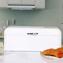 Caja de pan grande para cocina, contenedor de metal con tapa, 16.3 x 9 x 6.7 pulgadas, color blanco - Blanco - Ver 4