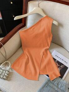 Camiseta asimétrica con estampado de cerezas para mujer, de gran en primavera/verano - Naranja - Ver 1