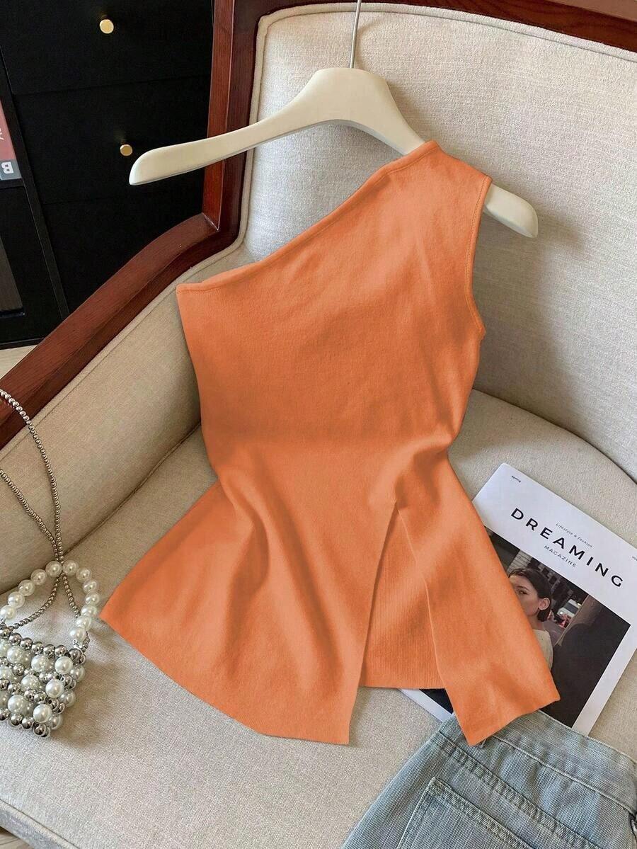 Camiseta asimétrica con estampado de cerezas para mujer, de gran en primavera/verano - Naranja - Ver 1