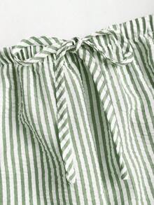 Set de 2 piezas: Pantalones rectos con cordones y rayas, estilo callejero para mujer, verano - Verde 2 - Ver 5