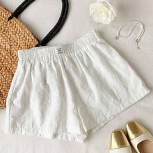 Striped Print Letter Patched Detail Shorts - Blanco - Ver 2