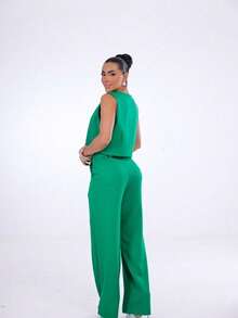Wide-Leg Pants By Alntaria Risco Calca111114 - Green - View 5