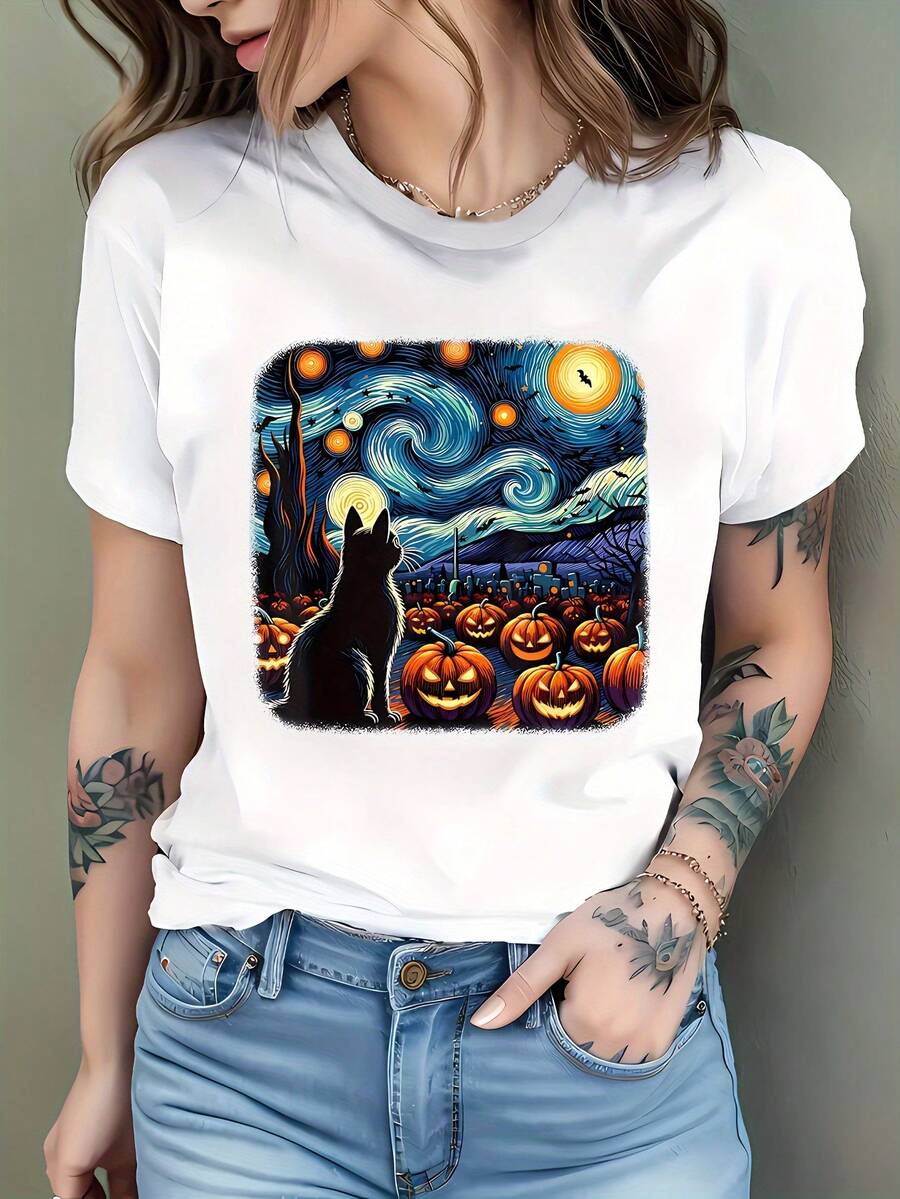 Kitten Element Casual T-Shirt - 白色 - 查看 1