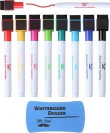 Magnetic Dry Erase Markers, 8 Pack With Whiteboard Eraser, Fine Tip, Built-In Magnet & Eraser, Low Odor, Quick Dry, Assorted Colors For Whiteboards - Assorted Colors - View 1