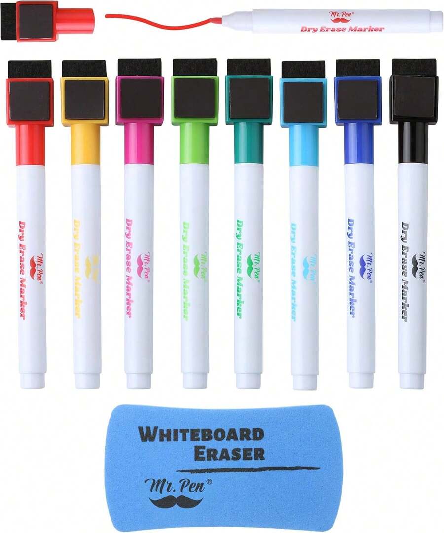 Magnetic Dry Erase Markers, 8 Pack With Whiteboard Eraser, Fine Tip, Built-In Magnet & Eraser, Low Odor, Quick Dry, Assorted Colors For Whiteboards - Assorted Colors - View 1