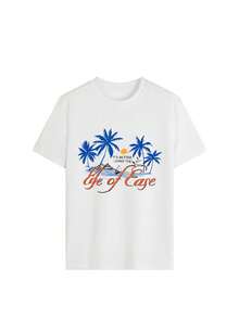 Camiseta conmemorativa Promoción de nuevo lanzamiento Camisetas divertidas Minimalistas Compra con plazo limitado Camisetas con estampado de letras para mujer Camiseta con estampado de palmera tropical "Life of Ease" Camiseta de gran tamaño, estilo retro Y2K, manga corta, cuello redondo, informal, top relajante para vacaciones de verano en la playa, ropa transpirable y cómoda para uso diario en viajes a la playa, escapadas de verano, brunch, día en la piscina, regalo para los amantes del estilo playero y de viajes. ZNXT - Blanco - Ver 2