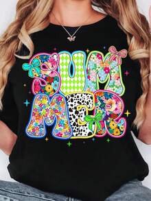 Una camiseta de manga corta retro para mujer, moderna y a la moda, adecuada para actividades al aire libre en primavera y verano, con un ambiente veraniego, un lazo coqueto de verano, un diseño bohemio de verano, un diseño de camisa de verano a la moda, una imagen floral de verano con patrón de letras, una camiseta de manga corta moderna, una camiseta con estampado de letras, cuello redondo regular, tela cómoda y transpirable.blusas para mujer,blusas casuales para dama,tops,, mujer premium,y2k,playeras de mujer curvy,ofertas y liquidaciones ropa mujer,playeras deportivas para mujer,,playeras de hombre, mujer,blusas>elegante WY4H - Negro - Ver 8