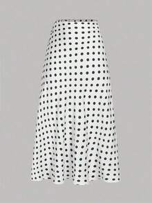 Falda de estilo vacacional elegante y retro con estampado de lunares para mujeres, otoño, invierno - Blanco - Ver 1