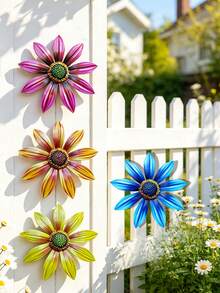 1 pièce/4 pièces Fleur de marguerite en métal coloré, décoration murale pour l'extérieur et le jardin, sculptures murales florales résistantes aux intempéries, cadeau parfait pour les amateurs de jardinage, art mural vibrant pour le patio, la clôture, le jardin et la décoration de la maison pendant les fêtes - C - Voir 3