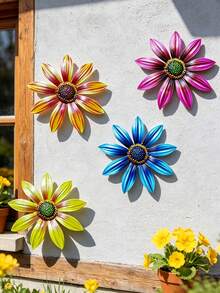 1 pièce/4 pièces Fleur de marguerite en métal coloré, décoration murale pour l'extérieur et le jardin, sculptures murales florales résistantes aux intempéries, cadeau parfait pour les amateurs de jardinage, art mural vibrant pour le patio, la clôture, le jardin et la décoration de la maison pendant les fêtes - C - Voir 2