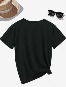 Camiseta casual de cuello redondo estampada de talla grande para mujer, camiseta de manga corta con estampado de fútbol para mujer - Atuendo para fanáticas del fútbol, top deportivo casual adecuado para entrenamientos de fútbol, partidos y uso diario, top de manga corta estampado de talla grande para mujer adecuado para el Día de la Madre, uso diario y entusiastas del fútbol. - Negro - Ver 3