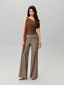 MOD Set de 3 blusas elegantes de mujer con decoración de metal asimétrica y volantes, con estampado de leopardo, para Navidad, Año Nuevo, vacaciones, playa, Acción de Gracias, verano - Marrón Mocha - Ver 6