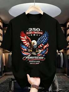 Camiseta "250 Años De Libertad De América" |       Camiseta Conmemorativa del 250º Aniversario - Cuello Redondo Cómodo con Corte Casual de Ropa Urbana |       Tela ligeramente elástica de manga corta |       Múltiples tallas, incluyendo tallas grandes para adultos - Uso en todas las estaciones - Camiseta unisex de manga corta y cuello redondo de algodón 100% puro, estilo vintage urbano. - Negro - Ver 6