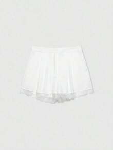 Pantalones cortos casuales de verano de unicolor con volantes y encaje - Blanco - Ver 6
