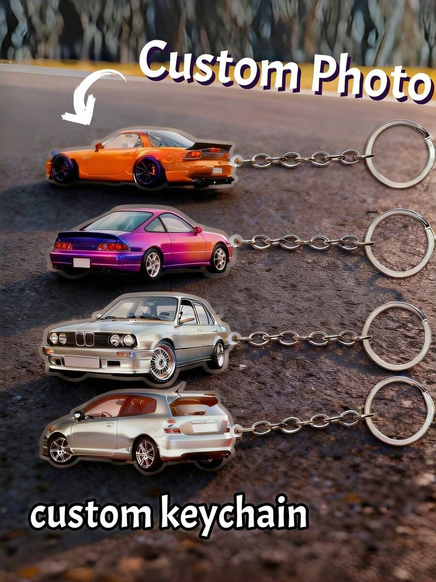 1pc Personalized Car Keychain, Customizable Photo Image Model Shape, Acrylic Keychain, Flying Motorcycle Pendant, Japanese Car Style Gift, Suitable For Him, Racer, Boyfriend, Father, Men, Husband - Multicolor - View 1