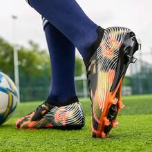 Adult Professional Soccer Cleats, Purple Gradient Long Studs, Natural Grass Non-Slip Practical Training Shoes - Black - View 4