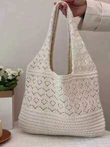 Summer Handmade Woven Tote Bag For Women, Large Capacity Casual Shoulder Bag, New Versatile Beach Vacation Commute Woven Oversized Bag - Multicolor - View 7