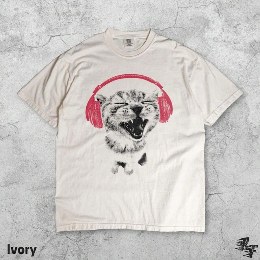 Music C1At Headphones T-Shirt, Funny Vintage Kitty T1EE, Retro Meme Shirt, Singing C1At Graphic, Y2k Animal Lover Top, Cool Audio Gift.JPG Camiseta 100% Algodón Unisex - Playera Casual Premium de Corte Cómodo - Blanco - Ver 1