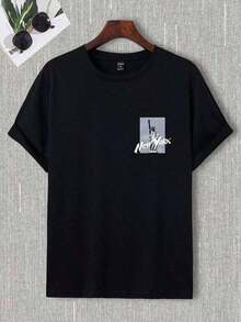 T-shirts graphiques pour hommes, T-shirts graphiques pour hommes de style old school, vêtements d'été pour hommes, T-shirts graphiques pour hommes, T-shirt imprimé avec slogan et grattoir à ciel de Manfinity LEGND, T-shirts graphiques pour hommes de style streetwear, T-shirt graphique pour hommes avec épaules tombantes et slogans, T-shirts graphiques Meny2k, vêtements pour hommes de style streetwear, tenue décontractée d'été, fête des pères, remise des diplômes, fête de l'indépendance, pour hommes. - Noir - Voir 2