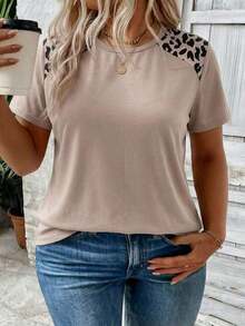 Free Shipping, Local Delivery In Mexico, Delivery In 4 Days. Women's Casual Short-Sleeved T-Shirt With Round Neck And Heart Leopard Print, Women's Cheetah Print Blouses. - 彩色 - 查看 5