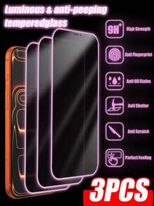 3 Packs Pink Glow-In-The-Dark Privacy Tempered GlassEasy To Find Phone In Dark, Stylish Personalized Design. Eye-Friendly Ultra Clear Vision, Compatible With Most Phone Cases. Full Coverage, Scratch & Drop Resistant, Easy To Install. Compatible With IPhone 17 Pro Max/16 Pro Max/15 Pro/14 Plus/13 Pro Max/12 Pro - 3PCS - View 1