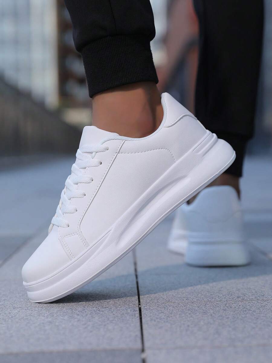 Giày thể thao buộc dây unisex 36-45, giày trắng chất lượng cao, giày đế mềm đa năng dành cho học sinh và vận động viên trượt ván, thoải mái và không gây mỏi chân. - trắng - Xem 1